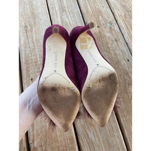 Gianni Bini Burgundy Heels For Fur Puff Pointed Toe Pumps Size 8 - Picture 6 of 10